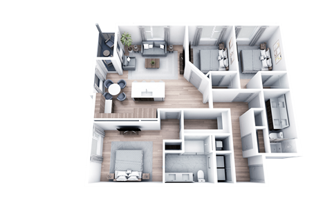 Floor plan for 3 beds, 2 baths, 1307 sqft